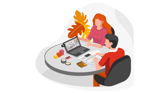 Illustration personer vid datorn